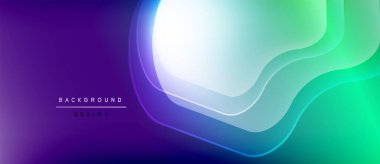 Soyut arkaplan mor, yeşil renkler akar. Üst üste binen katmanlar dinamik görsel efekt yaratır. Mevcut en küçük metin.