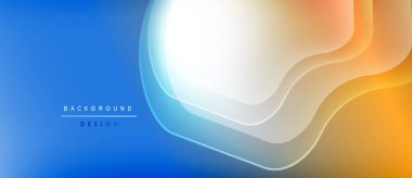 Soyut arkaplan özellikleri akan şekiller, gradyanlar. Turuncuya mavi geçişler, beyaz aksanlar mevcut. Minimalist tasarım, modern estetik.