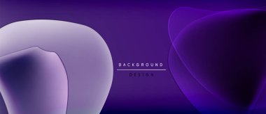 Mor soyut arka plan. Sıvı şekiller üst üste binerek, dinamik görsel efekt yaratır. Koyu gölgeler baskın, açık renklerle. Modern tasarım elemanları.