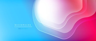 Soyut eğim arkaplanı. Pürüzsüz akışkan şekiller mavi, pembe, mor renkleri harmanlıyor. Metin elemanları mevcut olan minimalist tasarım.