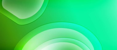Soyut yeşil katmanlar sıvı, organik şekiller yaratır. Eğim gölgeleri derinliği, ışığı ve pürüzsüz geçişleri gösteriyor. Minimalist tasarım, rahatlatıcı görsel efekt.