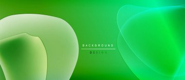Soyut yeşil arkaplan. Üst üste binen sıvı şekilleri dinamik görsel efekt yaratır. İnce gradyanlar derinliği ve dokuyu arttırır. Modern tasarım ögesi.