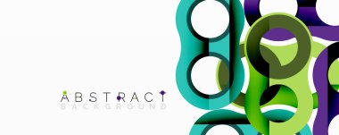 Modern soyut tasarım renkli örtüşen daireler içerir, dinamik görsel doku oluşturur. Beyaz boşluğa karşı parlak renkler karşıtlığı.