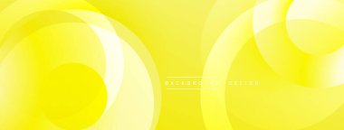 Sarı soyut arkaplan. Üst üste binen daireler dinamik görsel efekt yaratır. Dereceli gölgeler derinlik ekler, modern estetik.