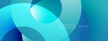 Soyut mavi arkaplan. Üst üste binen daireler dinamik görsel efekt yaratır. Gradyan gölgeler derinlik sağlar, modern estetik.