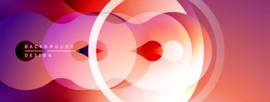 Soyut gradyan şekiller çakışıyor, dinamik görsel etki yaratıyor. Sıcak renkler kompozisyona hakim, enerji ve modernite öneriyor..