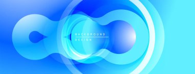Soyut mavi tasarım akış şekilleri, gradyanlar, daireler. Modern estetik, dinamik kompozisyon, temiz sunum.