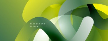 Soyut sıvı şekilleri, yeşil, sarı renkler. Modern tasarım, düzgün eğimler, üst üste binen katmanlar dinamik bileşim oluşturur.