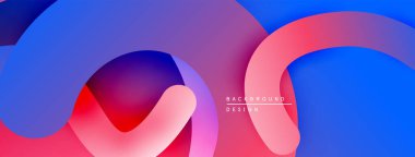 Soyut renkli tasarım kıvrımları üst üste bindiriyor. Renkli gölgeler maviden pembeye karışıp dinamik görsel efekt yaratır. Modern, pürüzsüz kompozisyon.