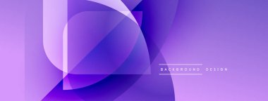Soyut mor tasarım, üst üste binen şekiller. Gradyan renkler modern, akıcı görsel efektler yaratır. Minimalist tarz, temiz kompozisyon.