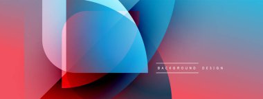 Soyut geometrik şekiller örtüşüyor, canlı renk eğimleri yaratıyor. Modern tasarım pürüzsüz geçişler, pembeler, maviler, morlar içerir.