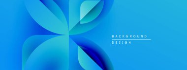 Soyut mavi tasarım üst üste binen taç yaprağı şekilleri içerir. Gradyan renkler dinamik görsel efekt yaratır. Metin arkaplan tasarımı okur.