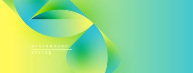 Soyut sıvı şekiller sarı, yeşil, turkuaz karışımı. Modern tasarım hareketi, enerjiyi, pürüzsüz geçişleri çağrıştırıyor. Arkaplanda metin ögeleri.