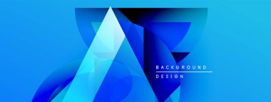 Soyut mavi tasarım, üst üste binen geometrik şekiller. Renkler derinlik yaratır, modern estetik. Metin arkaplan tasarımı okur.