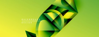 Soyut yeşil tasarım. Geometrik şekiller örtüşür, dinamik görsel efekt yaratır. Parlak sarı arkaplan karşıtlığı, modern estetiği arttırır.