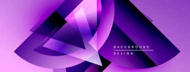 Soyut mor tasarım. Üst üste binen şekiller dinamik görsel efekt yaratır. Metin elemanları ile modern arkaplan.
