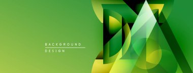 Soyut yeşil tasarım, üst üste binen şekiller, gradyanlar. Modern arka plan büyümeyi, yeniliği, görsel ilgiyi çağrıştırıyor.