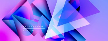 Soyut geometrik şekiller örtüşüyor, canlı mor ve mavi renkler yaratıyor. Modern tasarım dijital sanat, arkaplan dokusu öneriyor.
