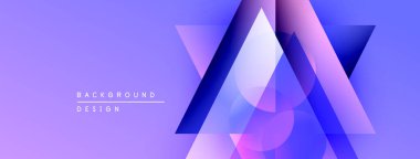 Soyut geometrik şekiller örtüşür, canlı mor gradyan arkaplan oluşturur. Modern tasarım elementleri teknoloji ve yenilik öneriyor.