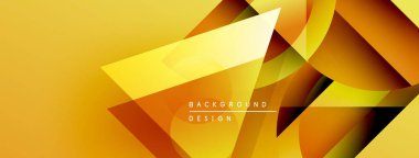 Soyut geometrik şekiller örtüşüyor, parlak sarı, turuncu renkler yaratıyor. Modern tasarım enerji, hareket, derinlik öneriyor. Arkaplanda metin arkaplan tasarımı.