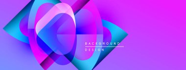 Soyut canlı şekiller üst üste biniyor, dinamik mor, mavi renkler yaratıyor. Modern tasarım enerji, yenilik, görsel cazibe öneriyor.