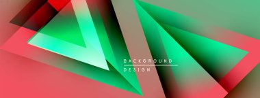 Soyut geometrik şekiller örtüşüyor, canlı kırmızı ve yeşil renkler yaratıyor. Modern tasarım elementleri dinamik bileşimi önerir.