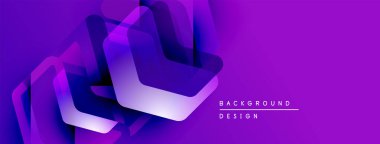 Soyut mor tasarım, dinamik görsel etki yaratan katmanlı geometrik şekiller oluşturur. Gradyan renkler derinlik ekler, modern estetik.