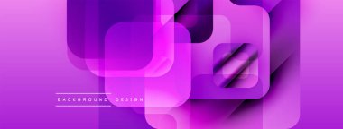 Soyut mor arkaplan. Üst üste binen kareler modern, dinamik görsel efekt yaratır. Gradyan gölgeler derinlik ve doku ekler.