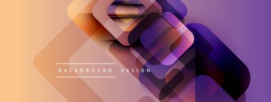 Soyut geometrik şekiller örtüşüyor, renk değişimleri yaratıyor. Yumuşak şeftali, mor renkler kompozisyona hakim. Modern tasarım ögesi.