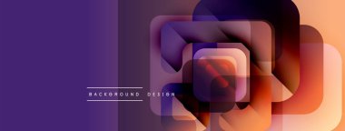 Soyut geometrik şekiller örtüşüyor, canlı mor, turuncu renkler yaratıyor. Arkaplan ve sunumlar için uygun modern tasarım.
