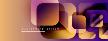 Soyut geometrik şekiller örtüşür, canlı bir gradyan arkaplan oluşturur. Sıcak tonlar, mor aksanlı tasarıma baskın gelir. Mevcut en küçük metin.