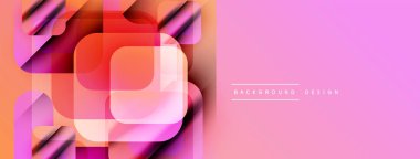 Soyut geometrik şekiller örtüşüyor, canlı pembe, turuncu renkler yaratıyor. Modern tasarım dinamik ve taze hissettiriyor..