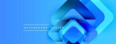 Soyut mavi arkaplan özellikleri katmanlı kareler, dinamik görsel efekt yaratır. Gradyan derinlik ekler, modern estetik.