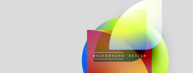 Soyut renkli şekiller çakışıyor. Beyaz arka plan karşıtlık sağlar. Metin arka plan tasarımı okur. Modern görsel element.