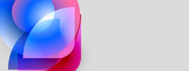 Soyut şekiller örtüşür, parlak mavi, pembe, beyaz renkler yaratır. Büyük gri alanı olan minimalist tasarım. Modern estetik.