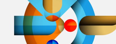 Soyut kompozisyon. Üst üste binen şekiller dinamik görsel efekt yaratır. Renkler harmanlanır, modern tasarımı oluşturur. Geometri baskın.