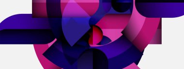 Üst üste binen şekiller içeren soyut kompozisyon. Canlı pembeler, morlar dinamik görsel deneyimler yaratır. Modern tasarım, temiz çizgiler cesur estetik sunar.