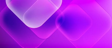 Soyut mor arkaplan. Yuvarlak kareler çakışır ve yumuşak bir ışık yayar. Modern tasarım, canlı renkler, dijital sanat.