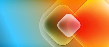 Soyut eğim arkaplanı. Turuncuya mavi geçişler, katmanlı yuvarlak kareler. Yumuşak ışık derinlik yaratır, modern estetik.