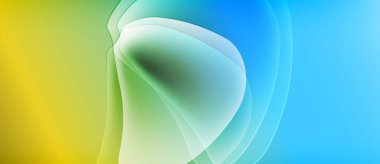 Soyut sıvı şekilleri sarı, yeşil ve mavi renkleri harmanlıyor. Pürüzsüz gradyanlar yumuşak, akışkan görsel efektler yaratır. Kıvrımlar arasında ışık oynuyor.