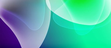 Soyut sıvı şekiller harmanlanarak canlı renk değişimleri yaratır. Mor, mavi, yeşil renkler kompozisyona hakim. Düz geçişler tasarımı tanımlar.