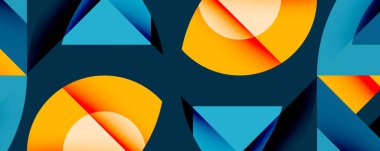 Soyut geometrik desen. Mavi, turuncu renkler katmanlı şekiller yaratır. Modern tasarım derinliği ve görsel ilgiyi çağrıştırıyor.