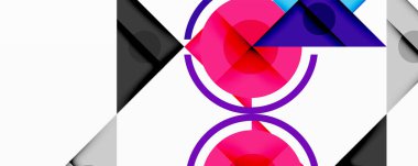 Soyut geometrik bileşim. Pembe, mor, gri şekiller, dinamik görsel efekt oluşturur. Minimalist tasarım, modern estetik.