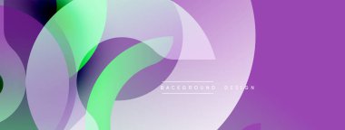 Soyut şekiller örtüşüyor, canlı mor, yeşil renkler yaratıyor. Modern tasarım akıcılık, hareket, arkaplan dokusu önerir.