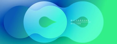 Soyut sıvı şekilleri üst üste binerek canlı bir mavi-yeşil gradyan yaratır. Modern tasarım, hareket, bağlantı ve sonsuzluk öneriyor..