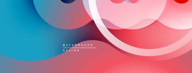 Soyut arkaplan özellikleri üst üste binen daireler, gradyanlar. Mavi, pembe renkler dinamik görsel efekt yaratır. Modern tasarım ögesi.