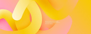 Soyut akış kurdeleleri, sıcak renkler, eğim etkisi. Modern tasarım, düz şekiller, yumuşak dokular, canlı renkler..