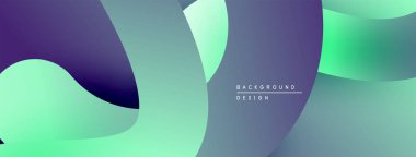 Soyut sıvı şekilleri örtüşür, canlı gradyanlar yaratır. Mor, yeşil, mavi renkler kompozisyona hakim. Modern tasarım ögesi.