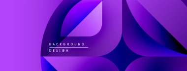 Soyut mor tasarım, üst üste binen şekiller. Gradyan renkler dinamik görsel efekt yaratır. Çeşitli projeler için modern arkaplan.
