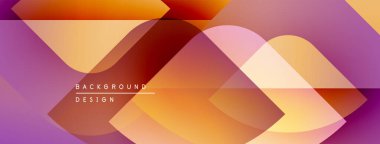 Soyut geometrik şekiller örtüşüyor, canlı turuncu, pembe, mor renkler yaratıyor. Modern tasarım arka planlar, pankartlar, sunumlar için uygun.
